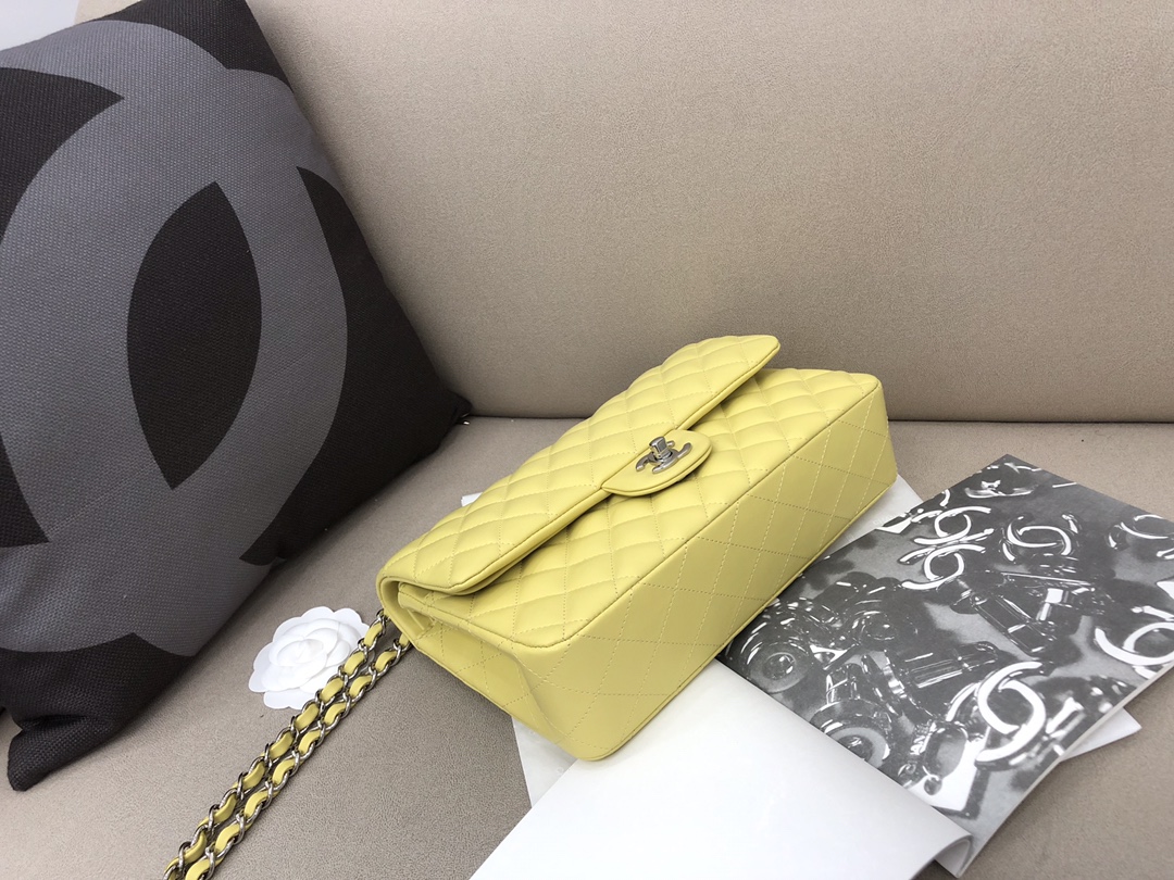 Medium Classic Flap Lambskin Bag AO1112 Yellow/Silver